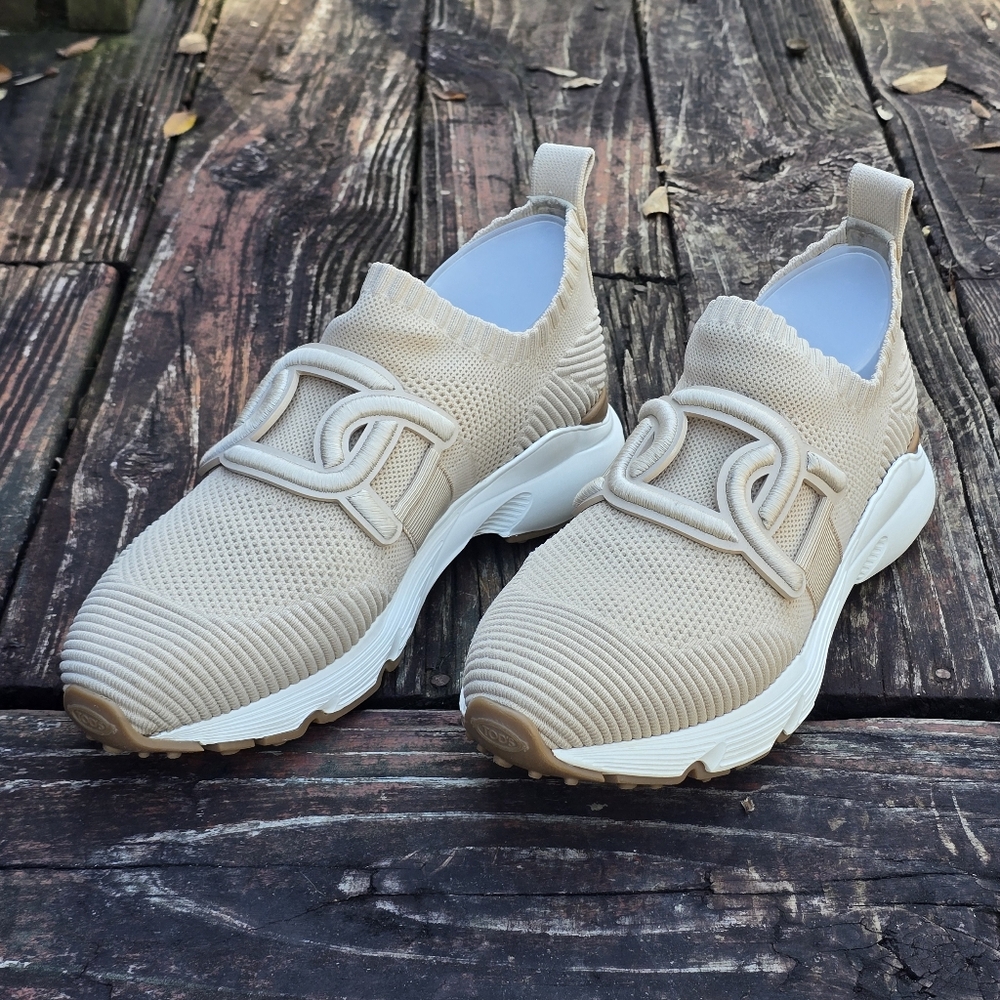 Tod's Kate Brown/Tan/White Knit Slip-On Sneakers, 42 EU